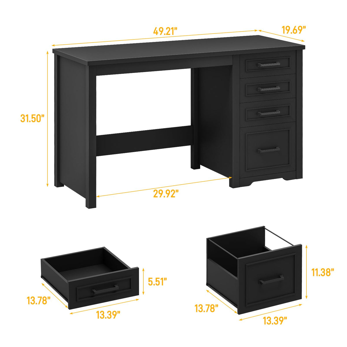 Black Executive Desk with File Drawer V7423
