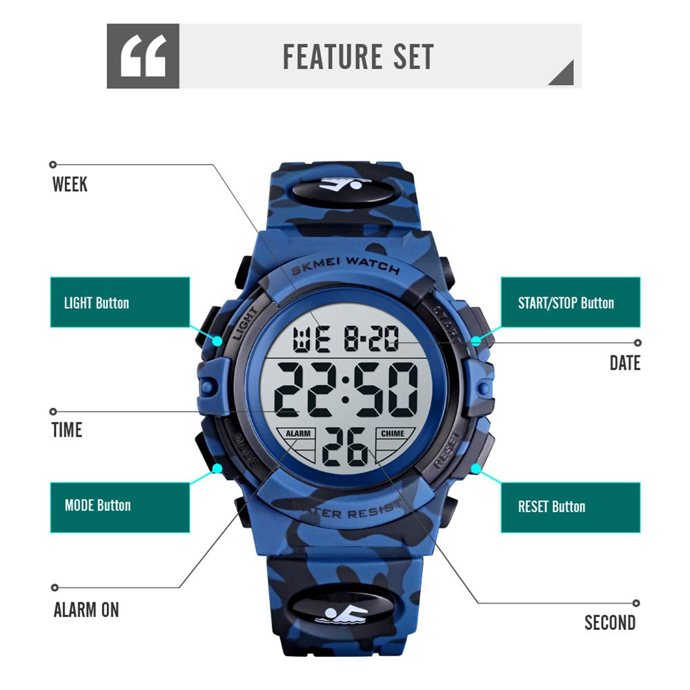 Camouflage Pu Strap Digital Display Waterproof Watch G979011