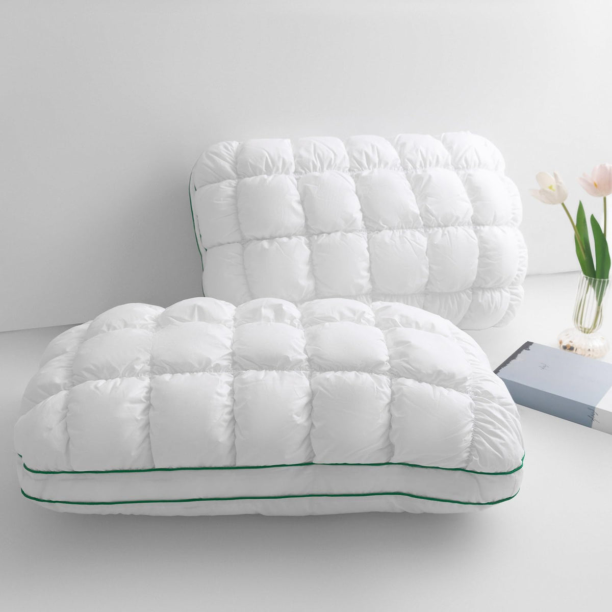 Fluffy Support Bed Pillow Queen Size Set of 2 White C5949