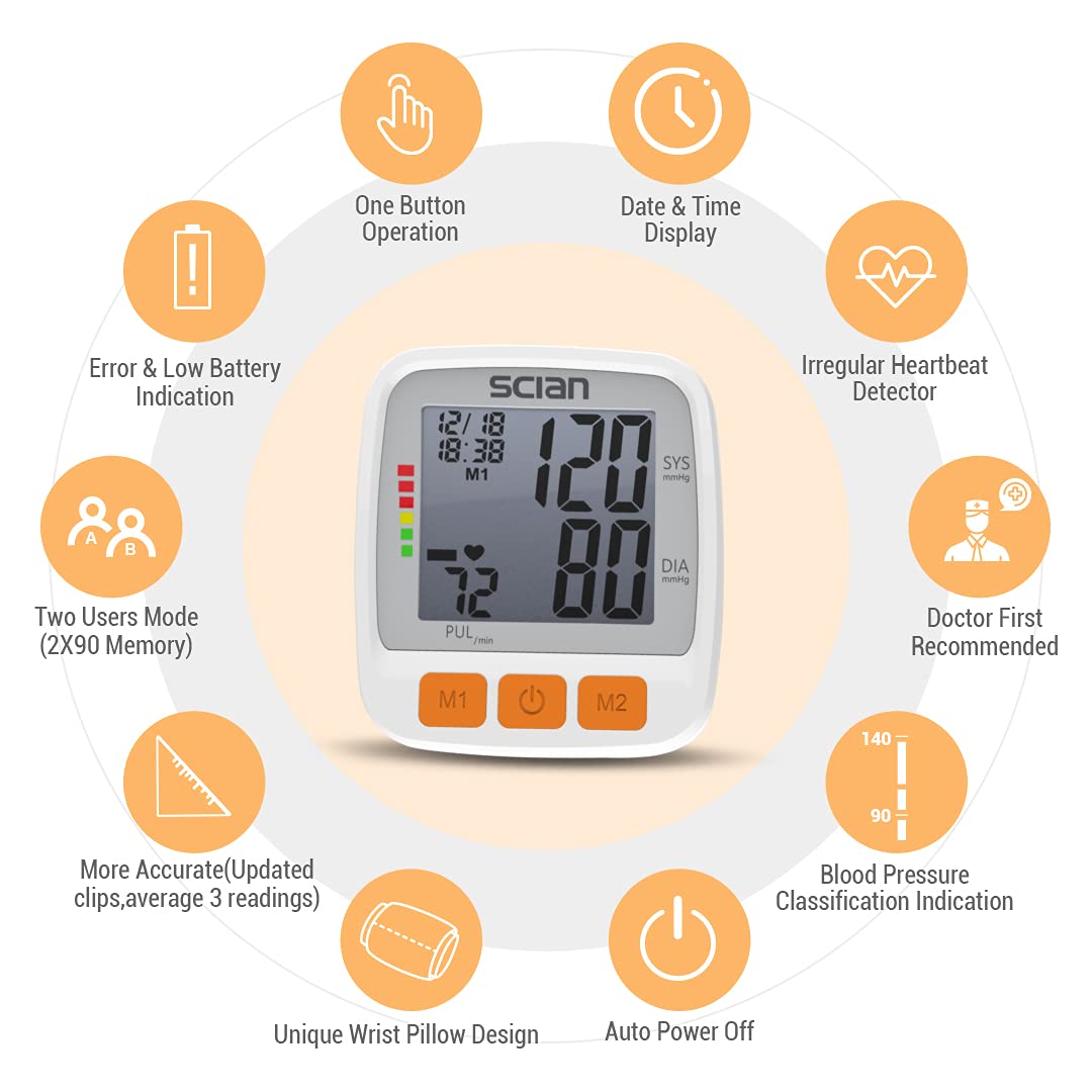 Wrist Blood Pressure Cuff with Adjustable Cuff and LCD Display M770655