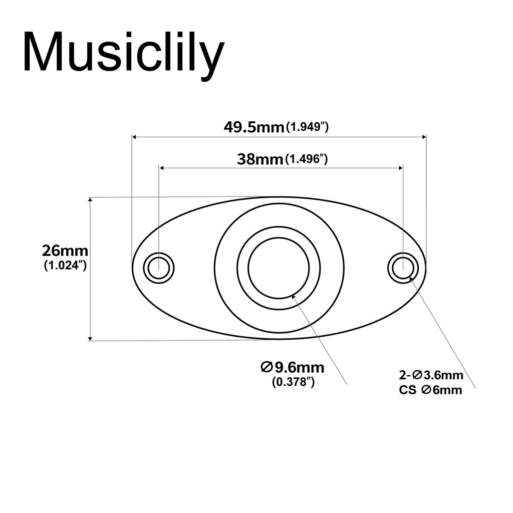 Black Curved Recessed Oval Guitar Jack Plate L530