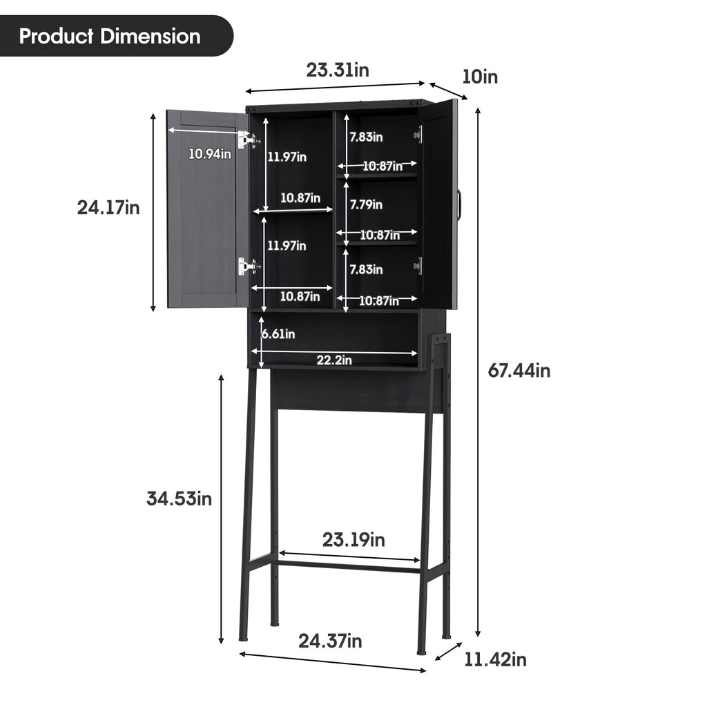 Over The Toilet Storage Cabinet with 2-Door Design Black Y2571