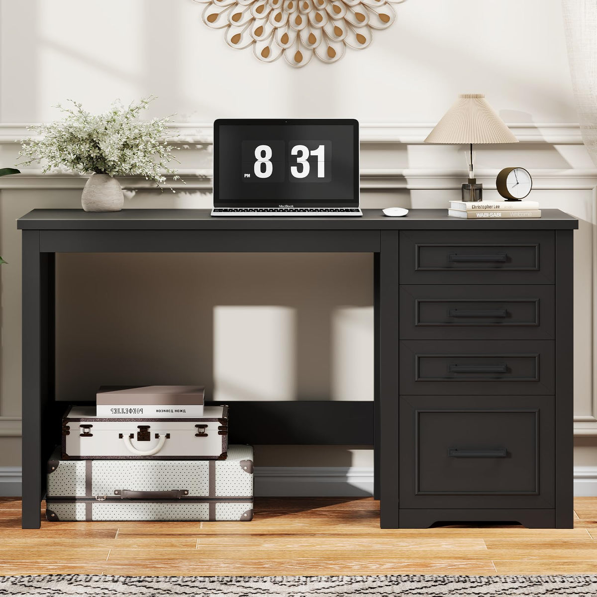 Black Executive Desk with File Drawer V7423
