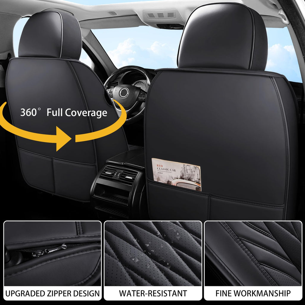 Black Faux Leather Car Seat Cover Full Set X7460