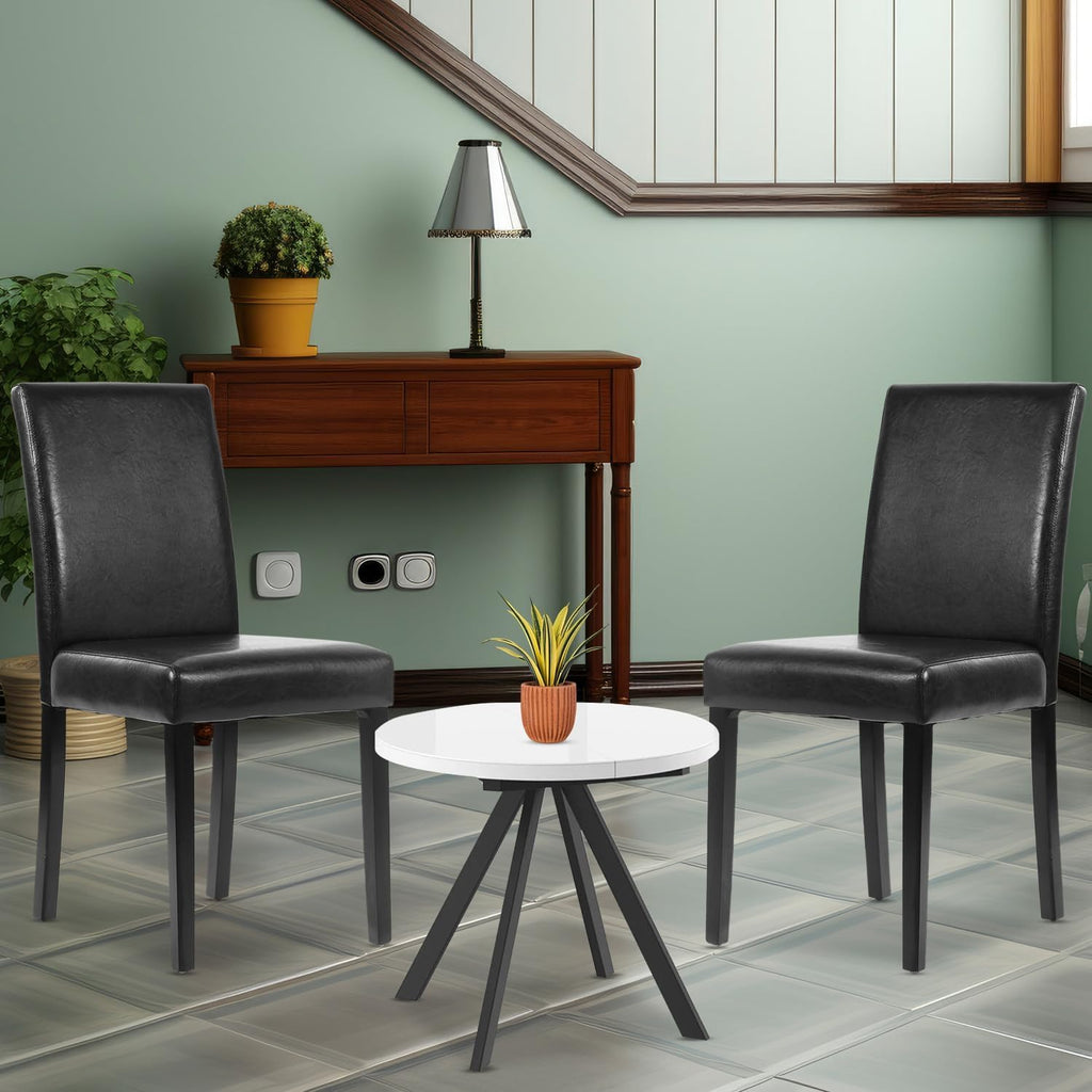 Black Set of 4 PU Leather Upholstered Dining Chairs with Solid Wood Legs W42871