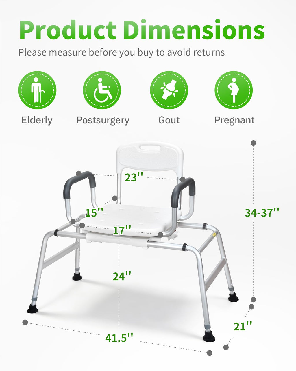 Heavy Duty Sliding Shower Chair with 360⁰ Swivel Seat P505948