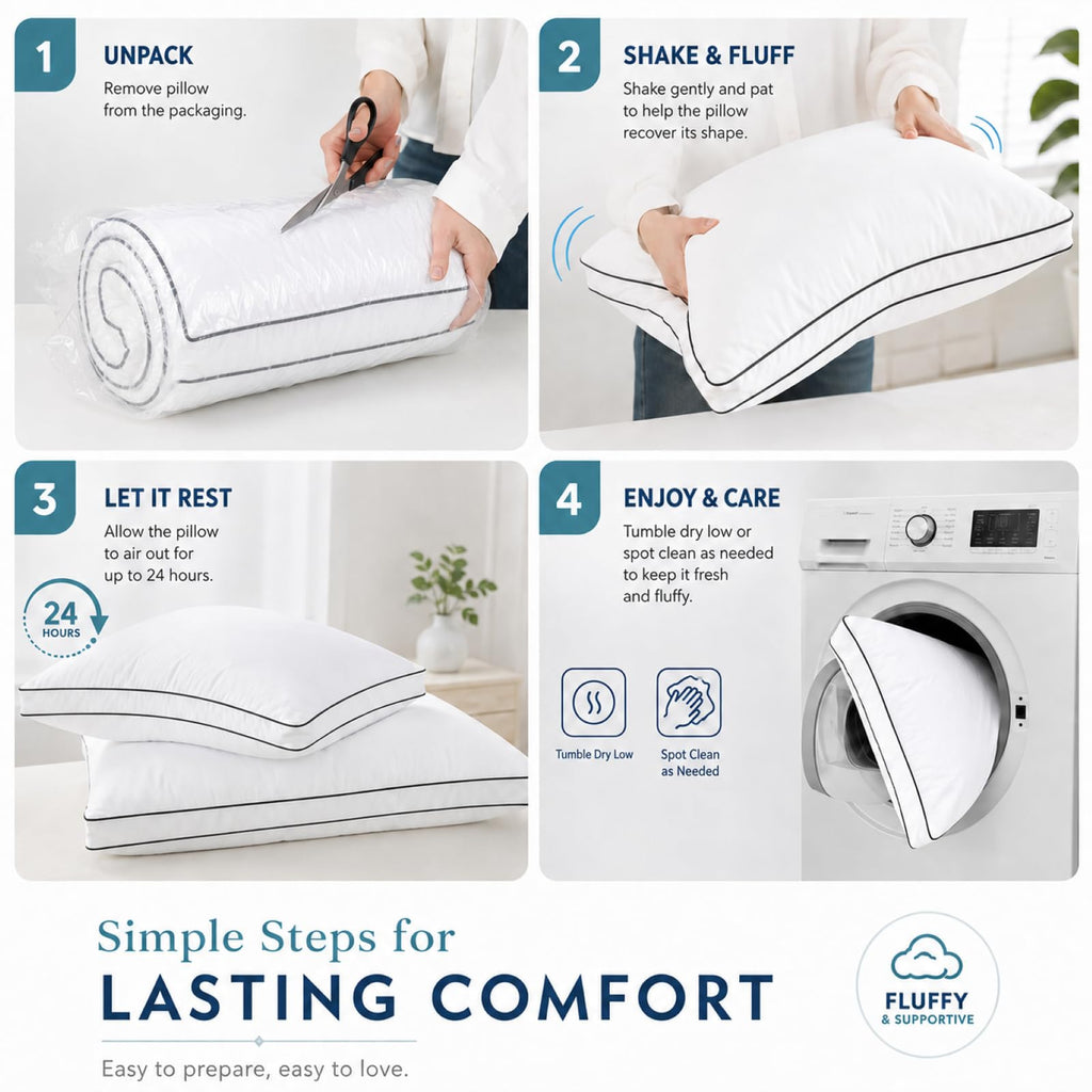Queen Size Set of 2 Gusseted Bed Pillow M5209