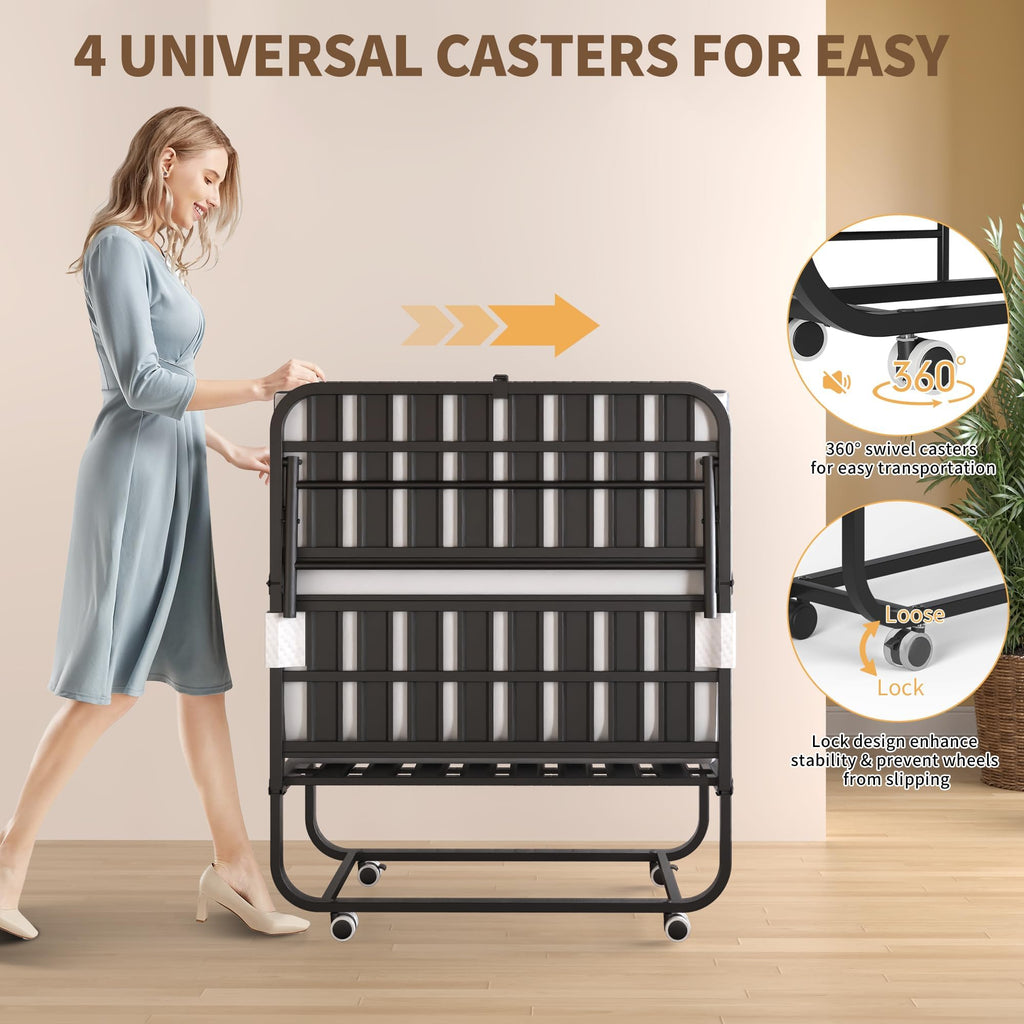 Foldable Roll Away Bed with Mattress 75" x 38" P29867