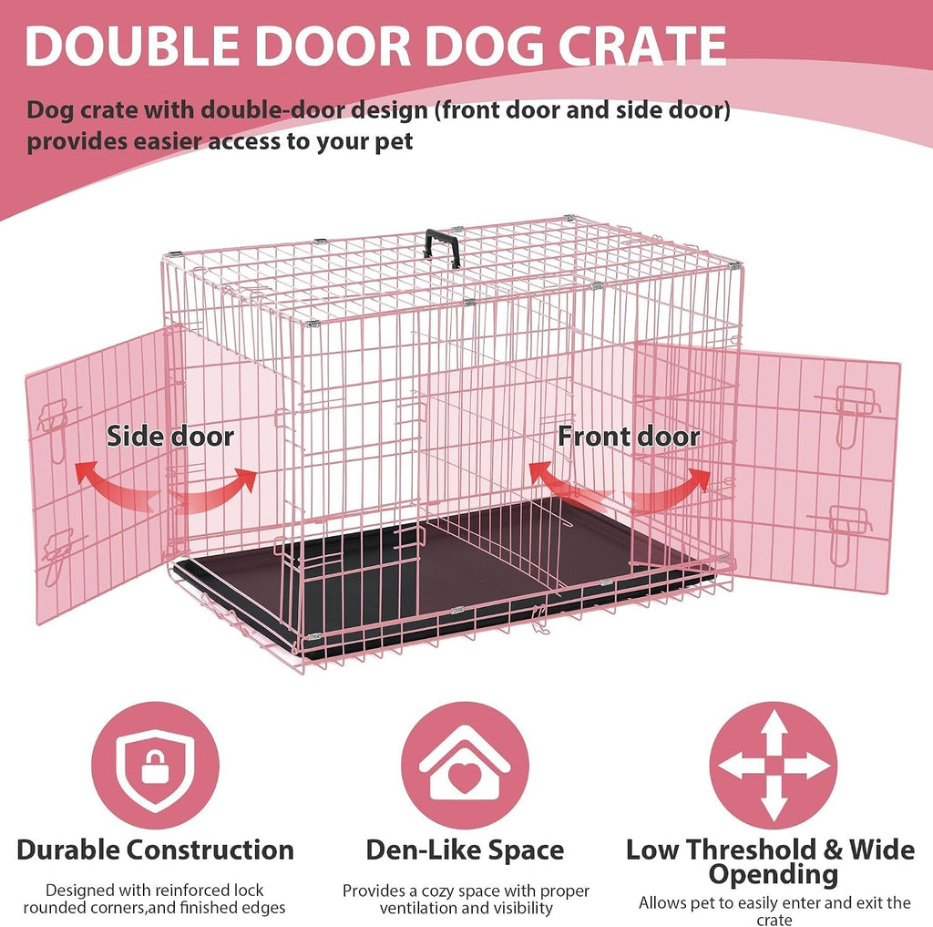 36 Inch Foldable Metal Dog Crate with Double Doors J606