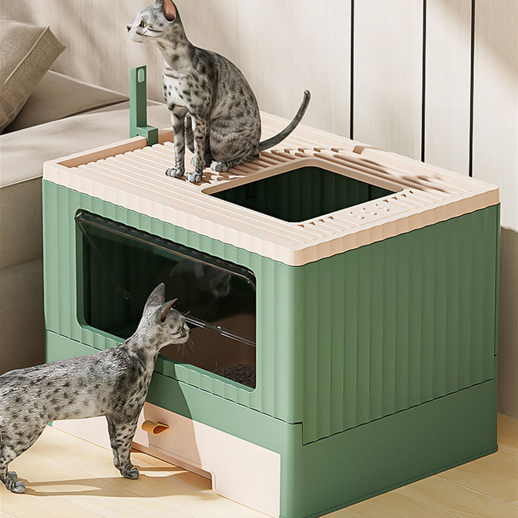 Foldable Enclosed Cat Litter Box with Lid and Scoop E62677