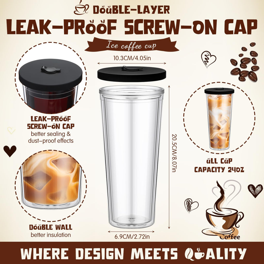 2 Pack 24 oz Clear Plastic Insulated Tumblers with Lids and Straws R3580