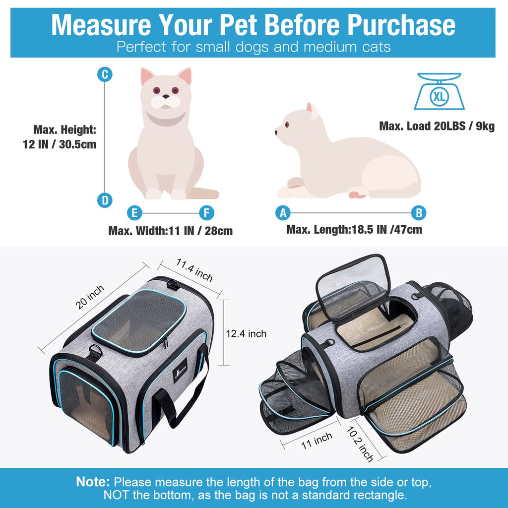 Airline Approved Expandable Soft Sided Pet Carrier with Fleece Pad Z256