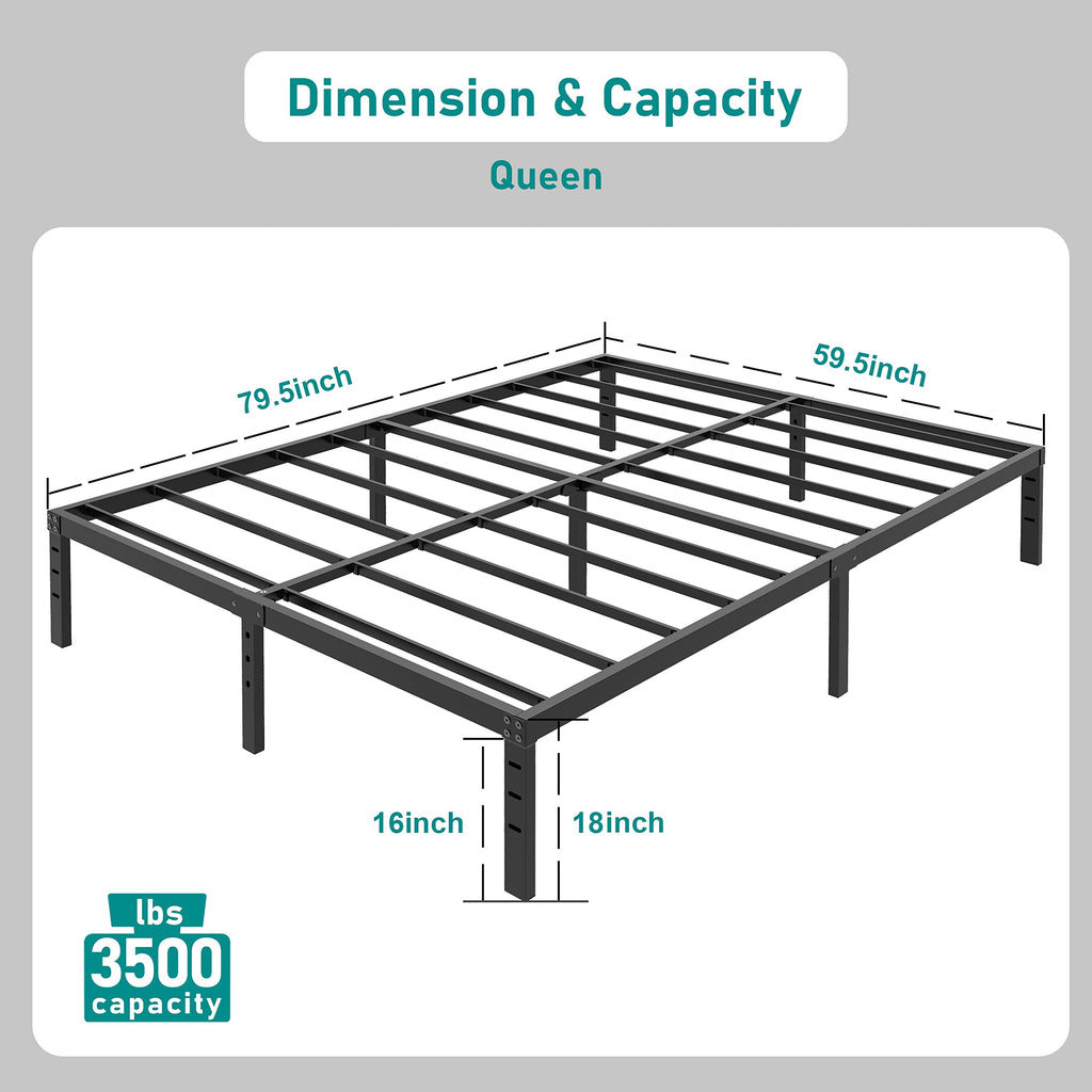18 Inch Queen Metal Platform Bed Frame Heavy Duty Black X989
