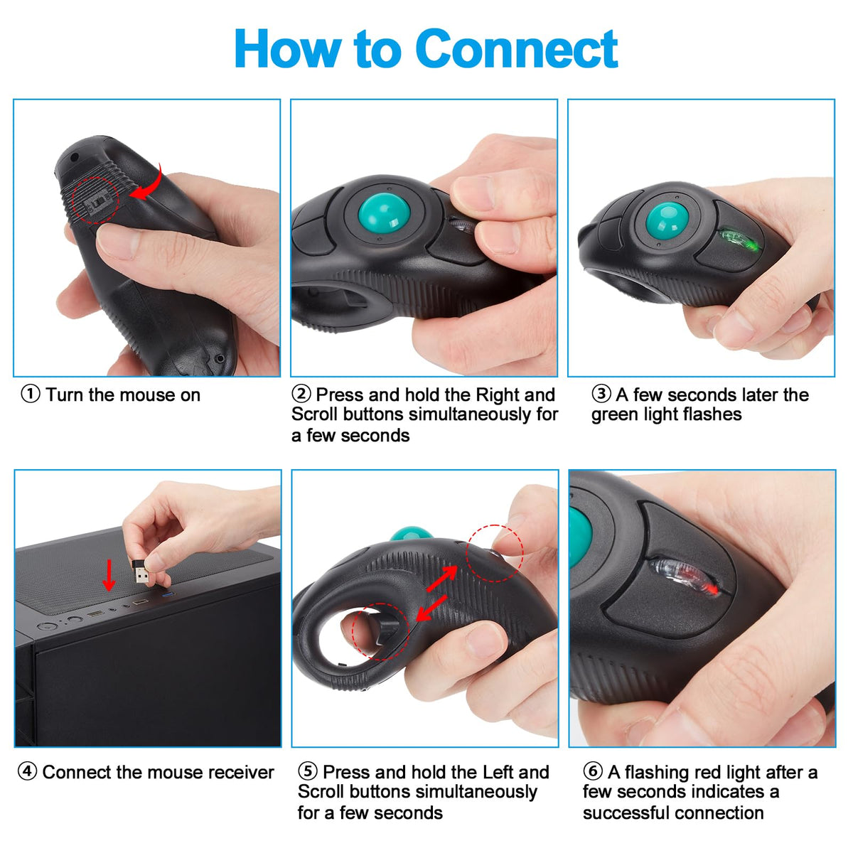 Wireless USB Handheld Finger Trackball Mouse Y6554