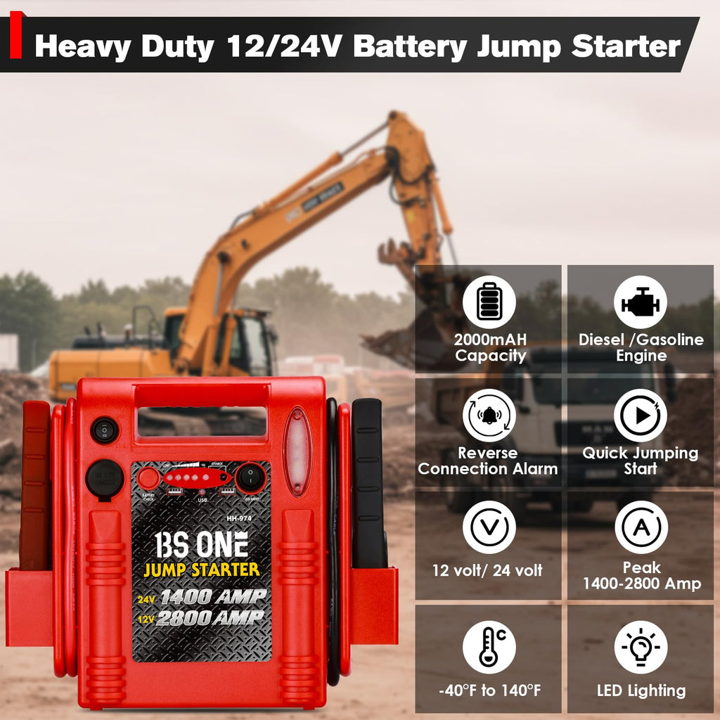 24V / 12V Heavy Duty Jump Starter with USB/DC Output and LED Light Q8097