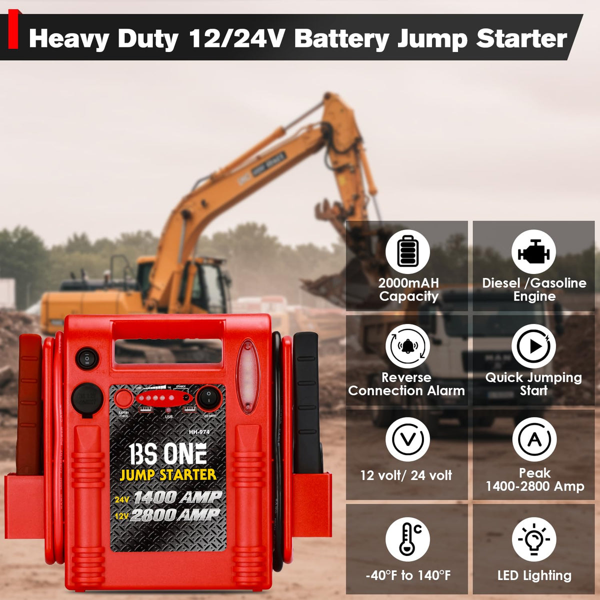 24V / 12V Heavy Duty Jump Starter with USB/DC Output and LED Light Q8097