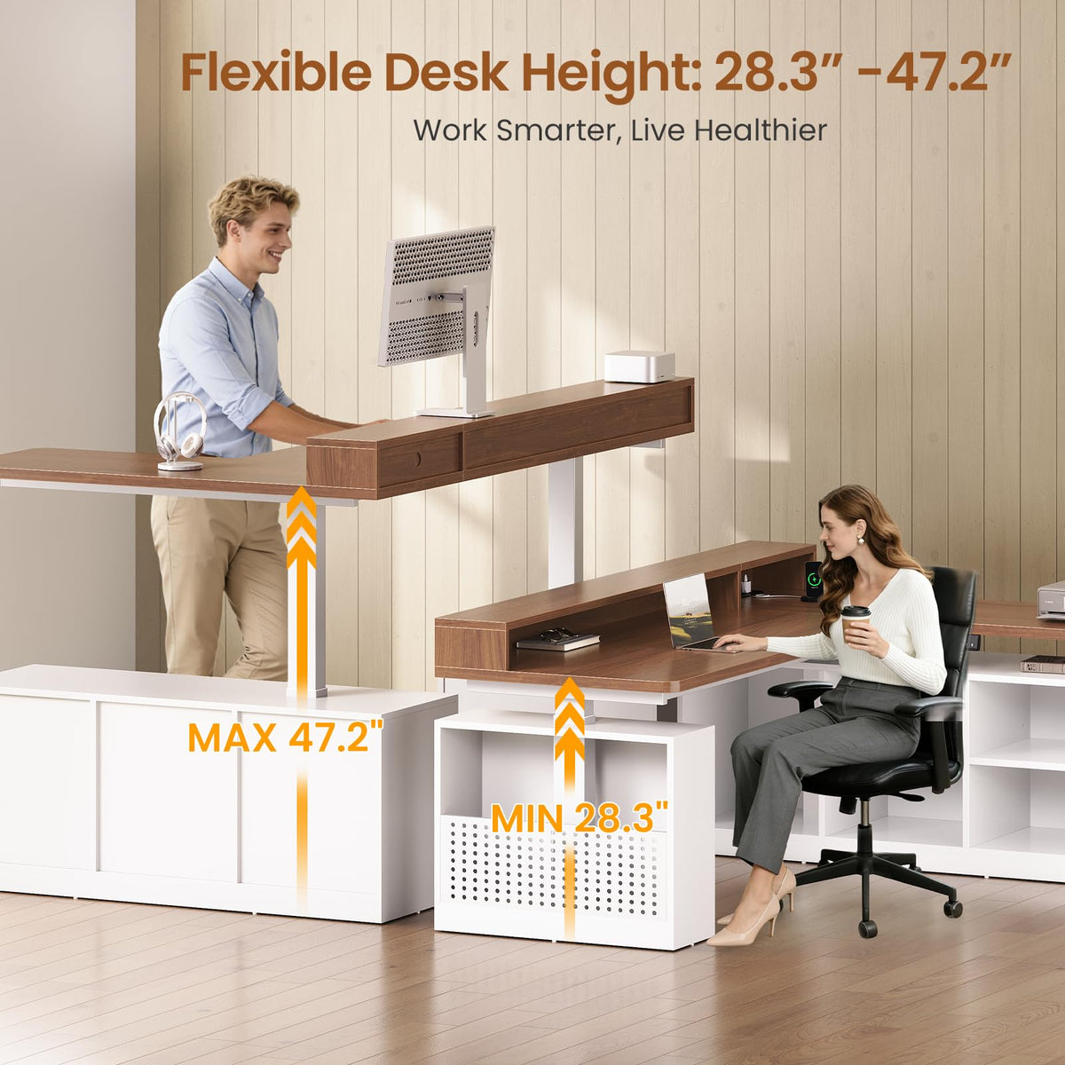 63" L Shaped Electric Standing Desk with Storage U1763