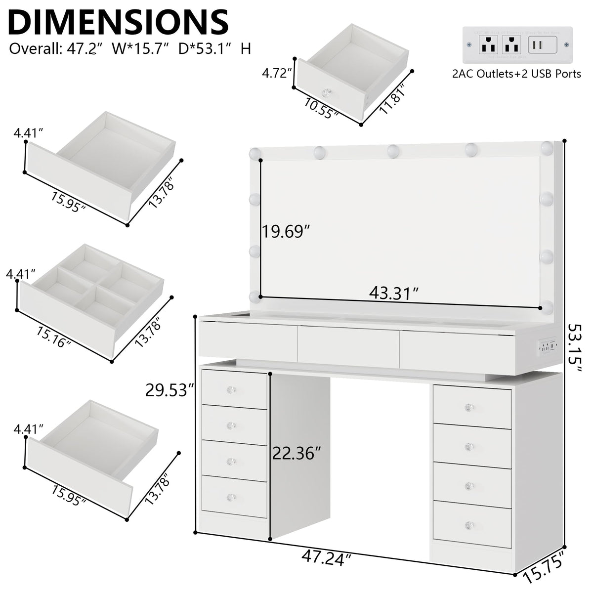 White Vanity Desk with Mirror and Lights U788852
