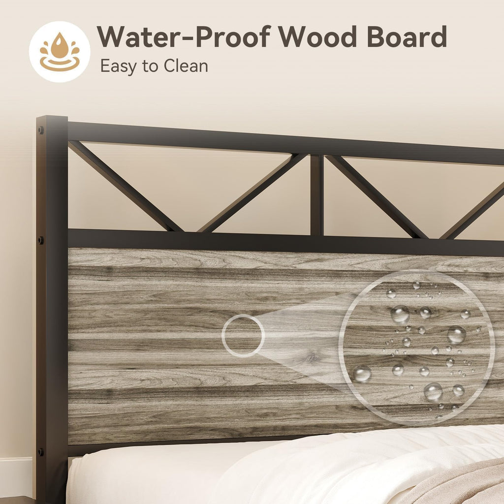 Wash Grey Twin Size Bed Frame with Tall Headboard X518