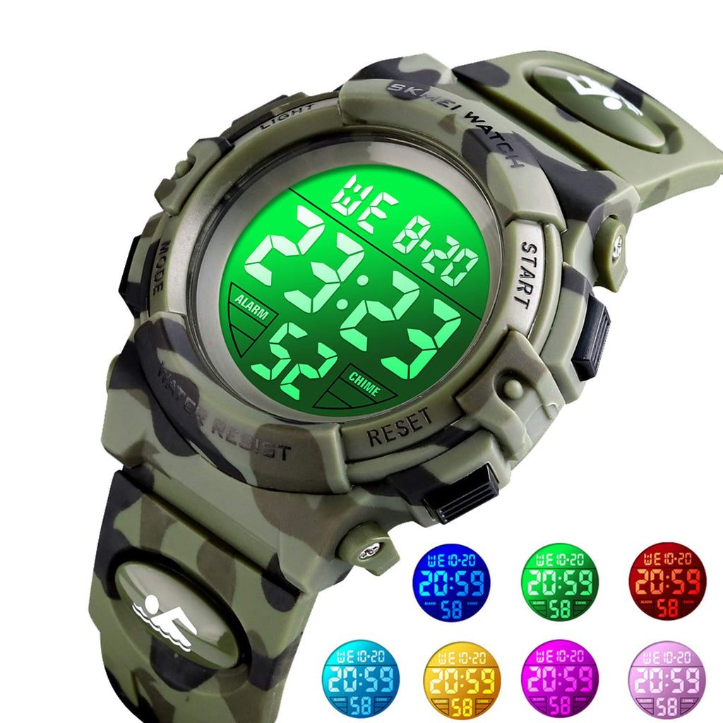 Camouflage Pu Strap Digital Display Waterproof Watch G979011