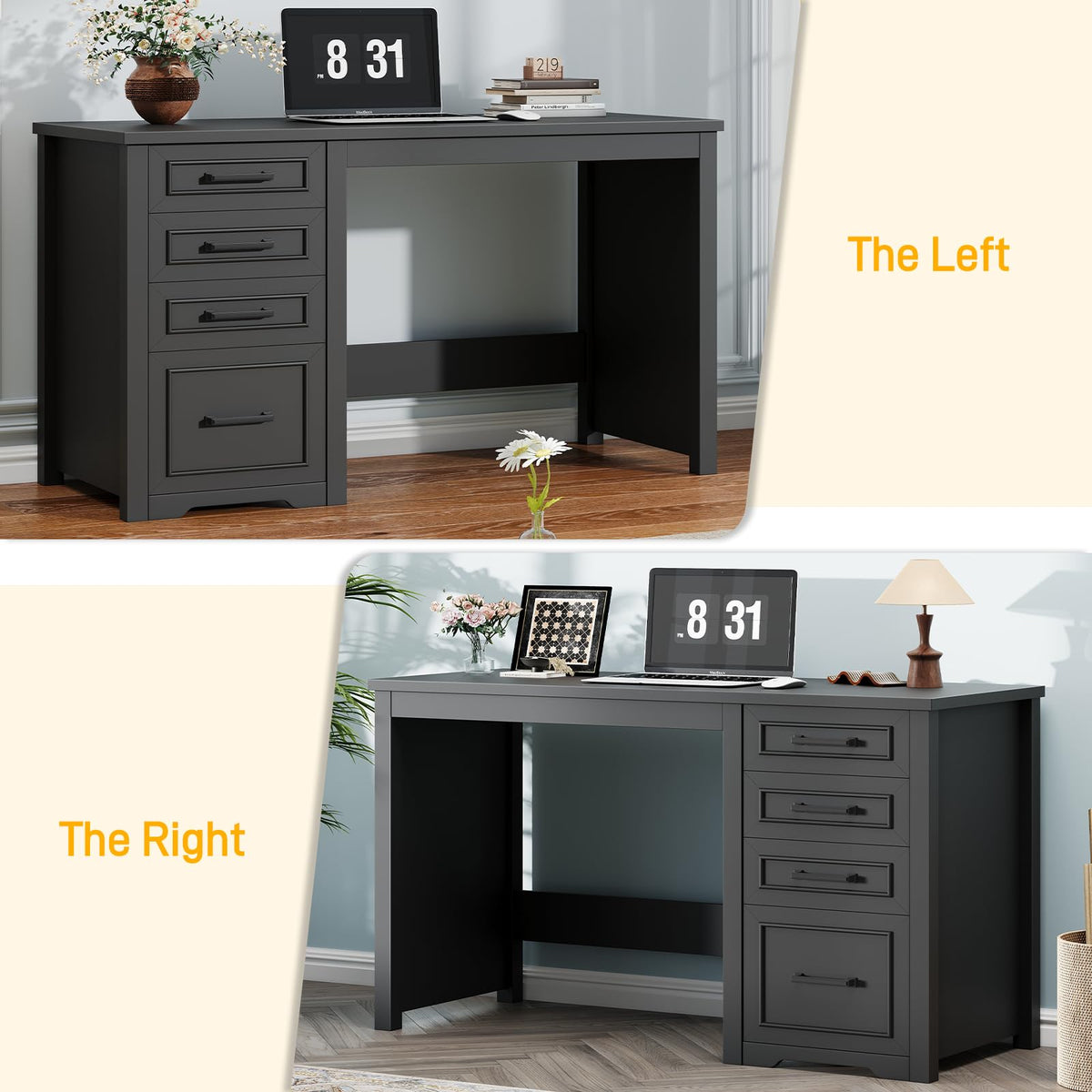 Black Executive Desk with File Drawer V7423