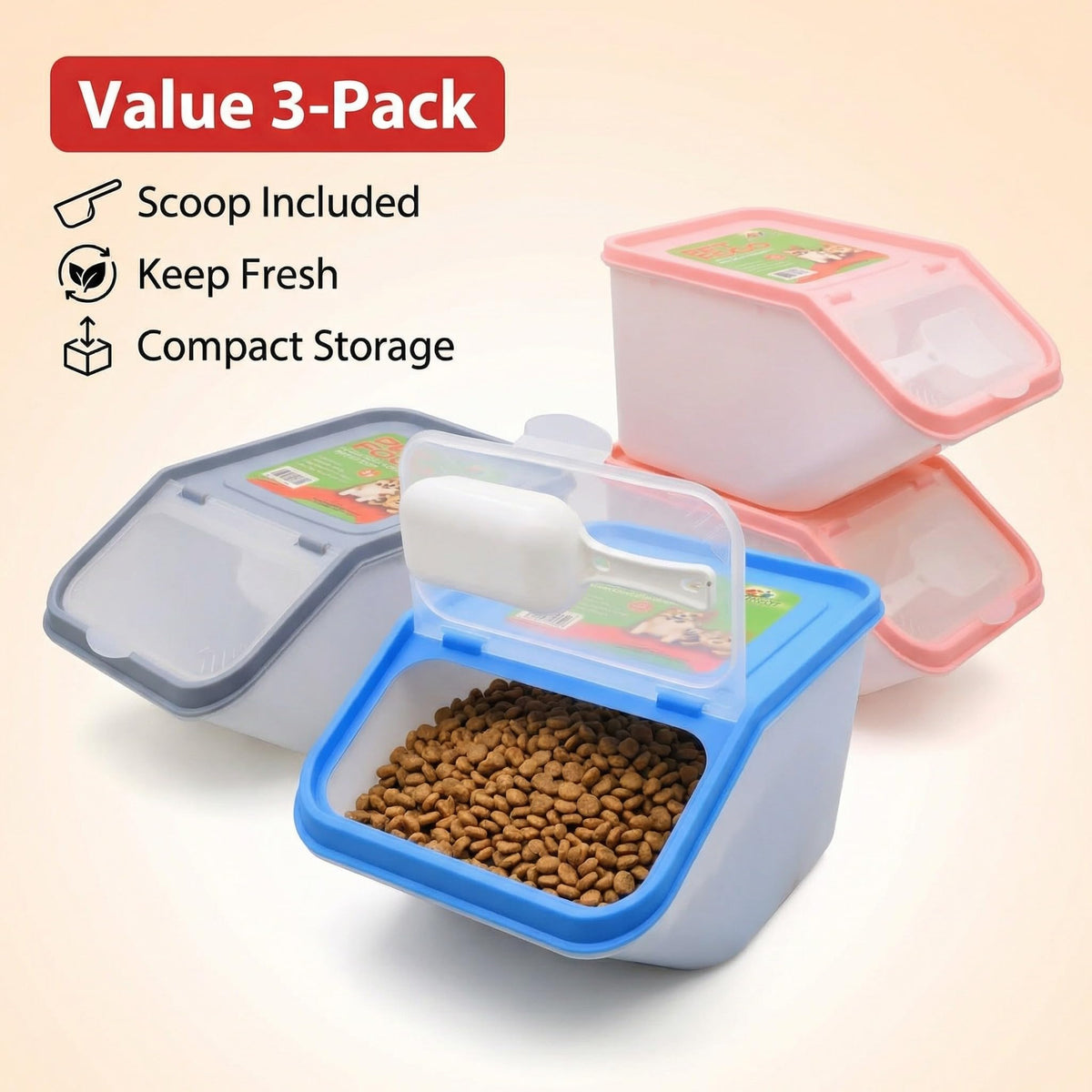 3-Pack Airtight Pet Food Storage Container Set with Scoop H186714