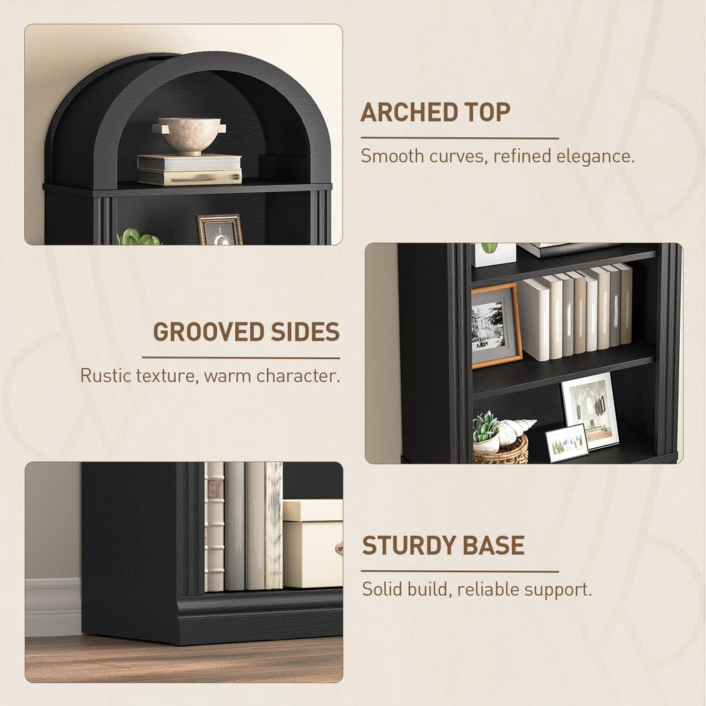 75.8" Tall Narrow 6-Tier Arched Wooden Bookshelf, Black Z426314