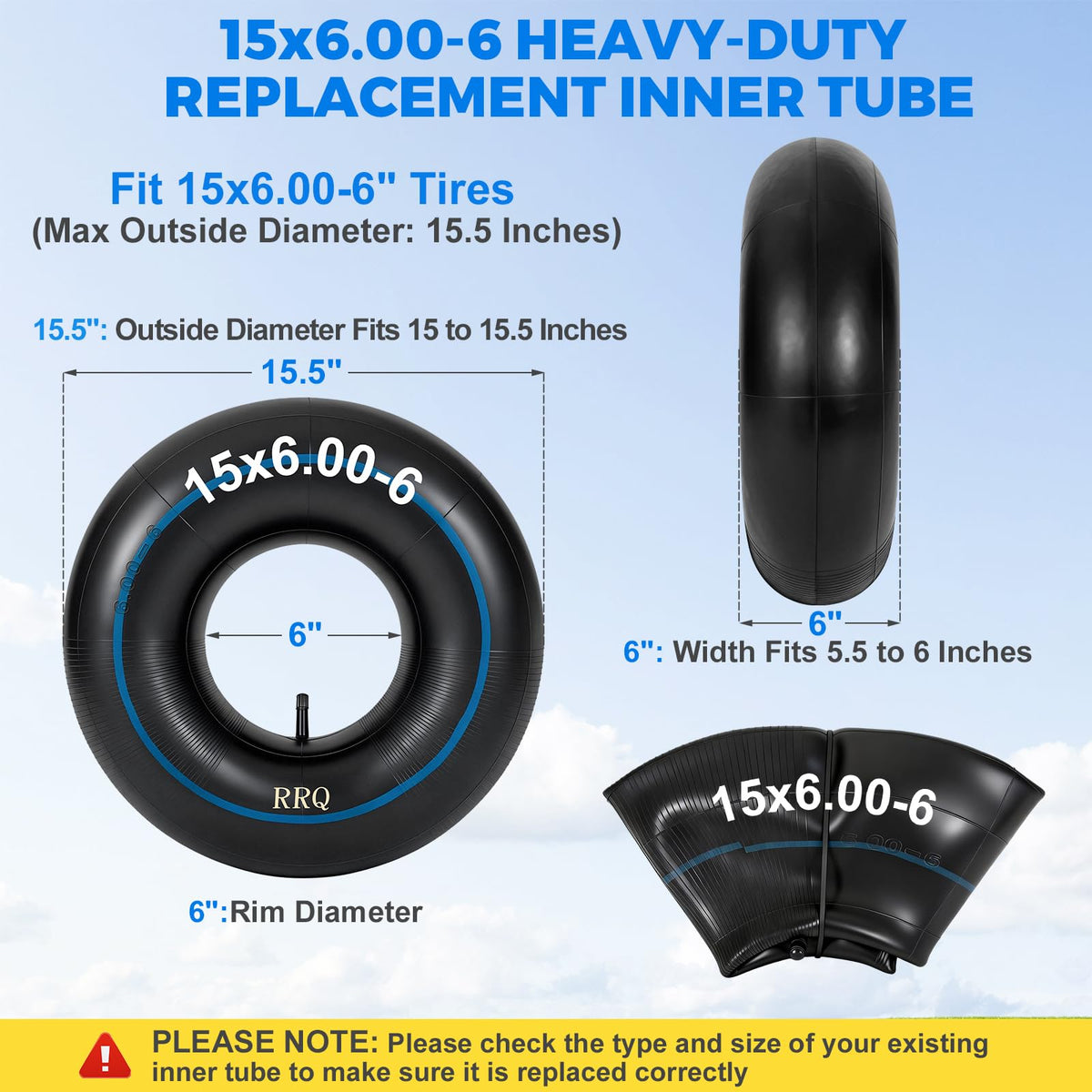 15x6.00-6 Lawn Mower Inner Tube, 2 Pack F788