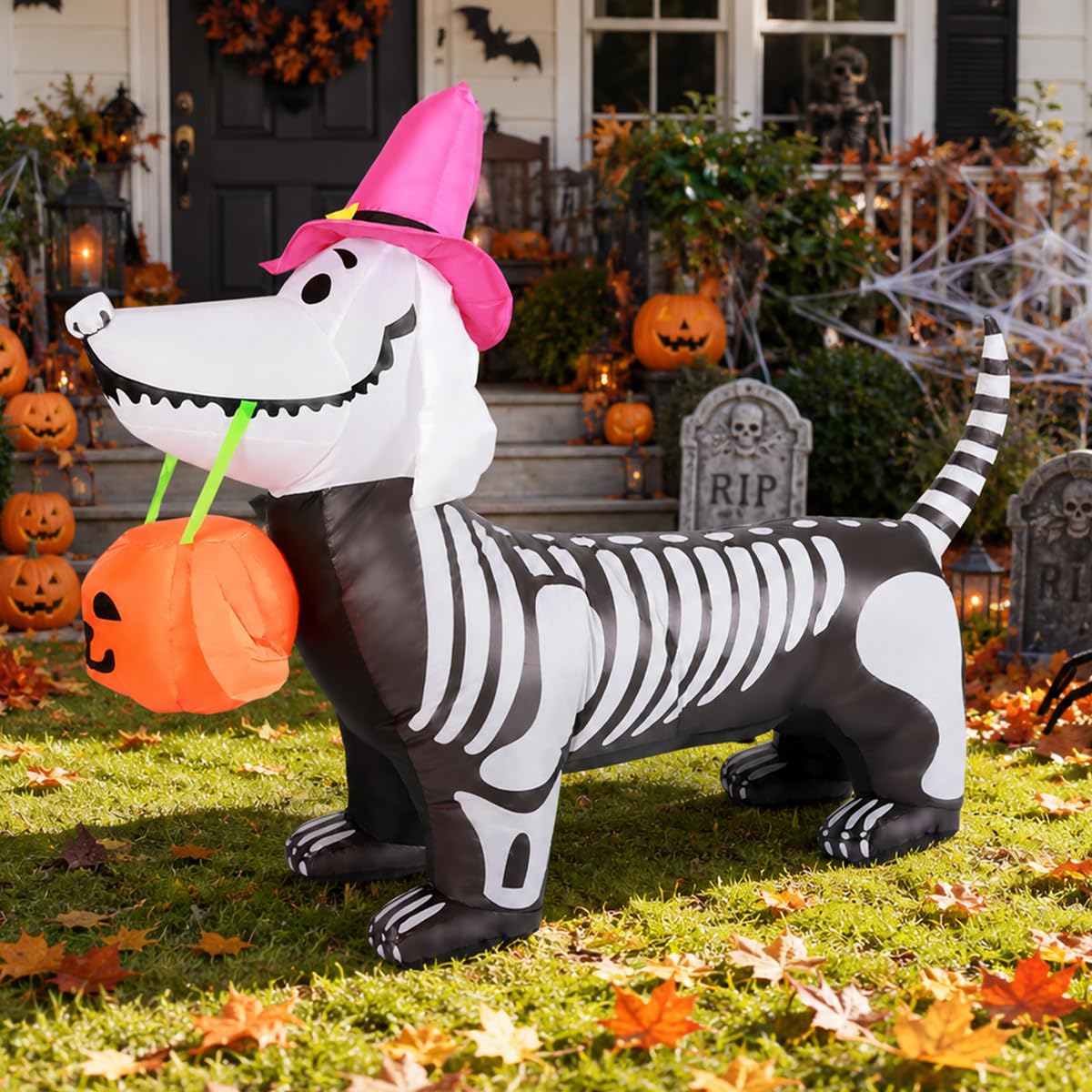 5.5 FT Halloween Inflatable Skeleton Puppy with Build-in LEDs W84463