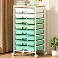 Green Rolling Cart with 8 Drawers Q90726