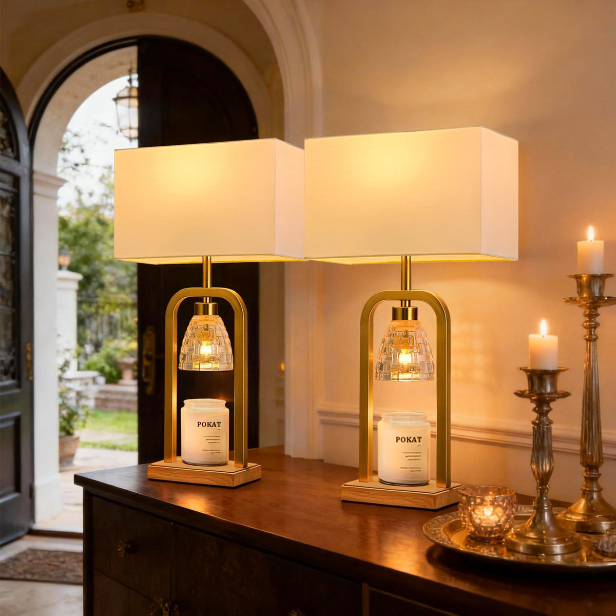 2 in 1 Gold Table Lamp with Candle Warmer H2261