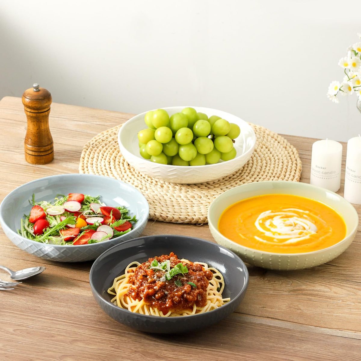 9.1'' 42 OZ Ceramic Pasta Bowls Set of 4 N621