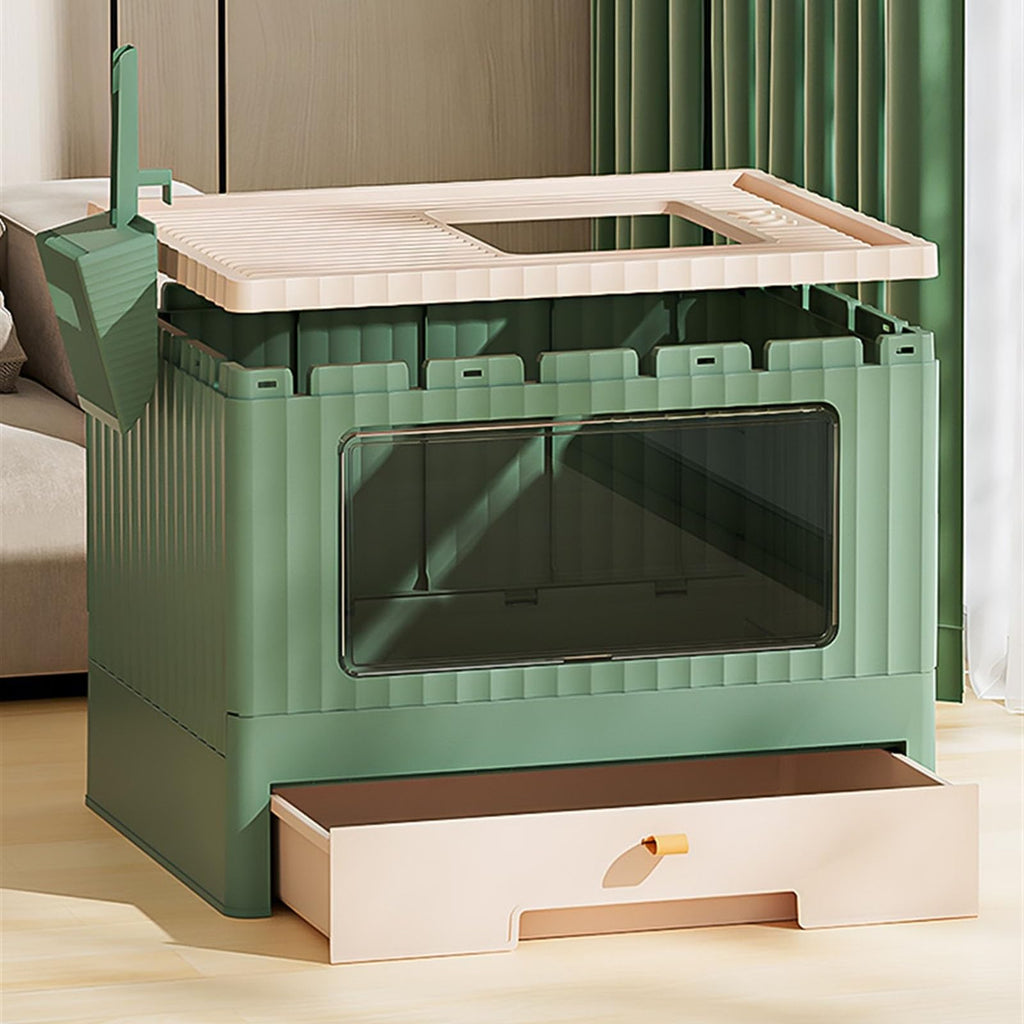 Foldable Enclosed Cat Litter Box with Lid and Scoop E62677