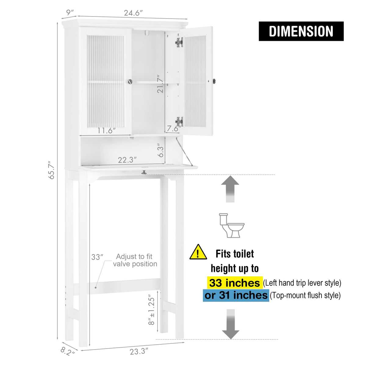 Over the Toilet Storage Cabinet with Glass Doors, White X517