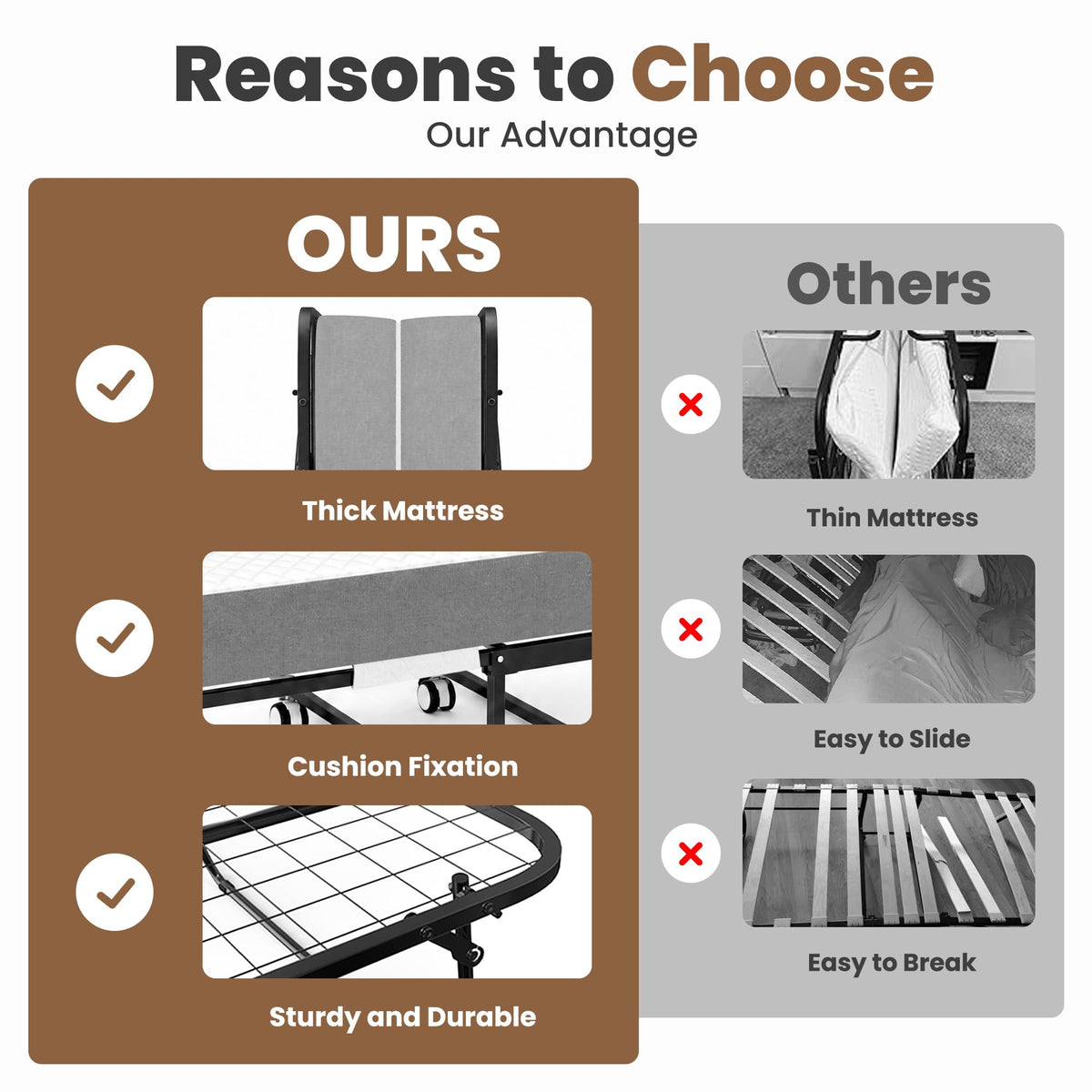 Folding Bed with Mattress Extra Wide Guest Bed P5154
