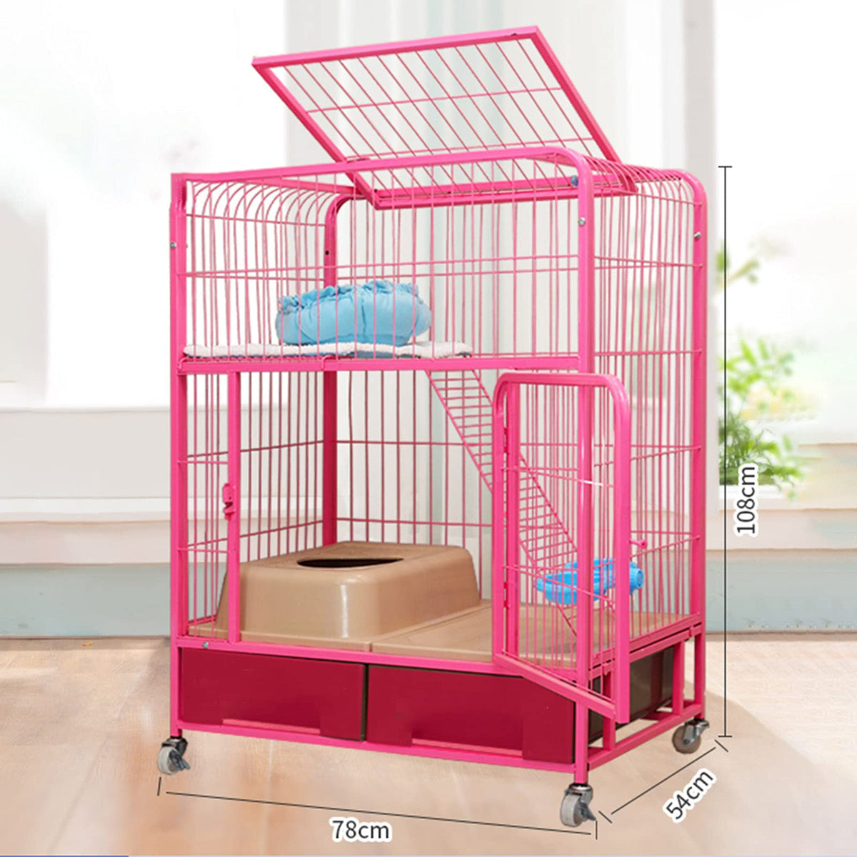 Heavy Duty Metal Cat Cage Dog Crate with Four Wheels Y50680