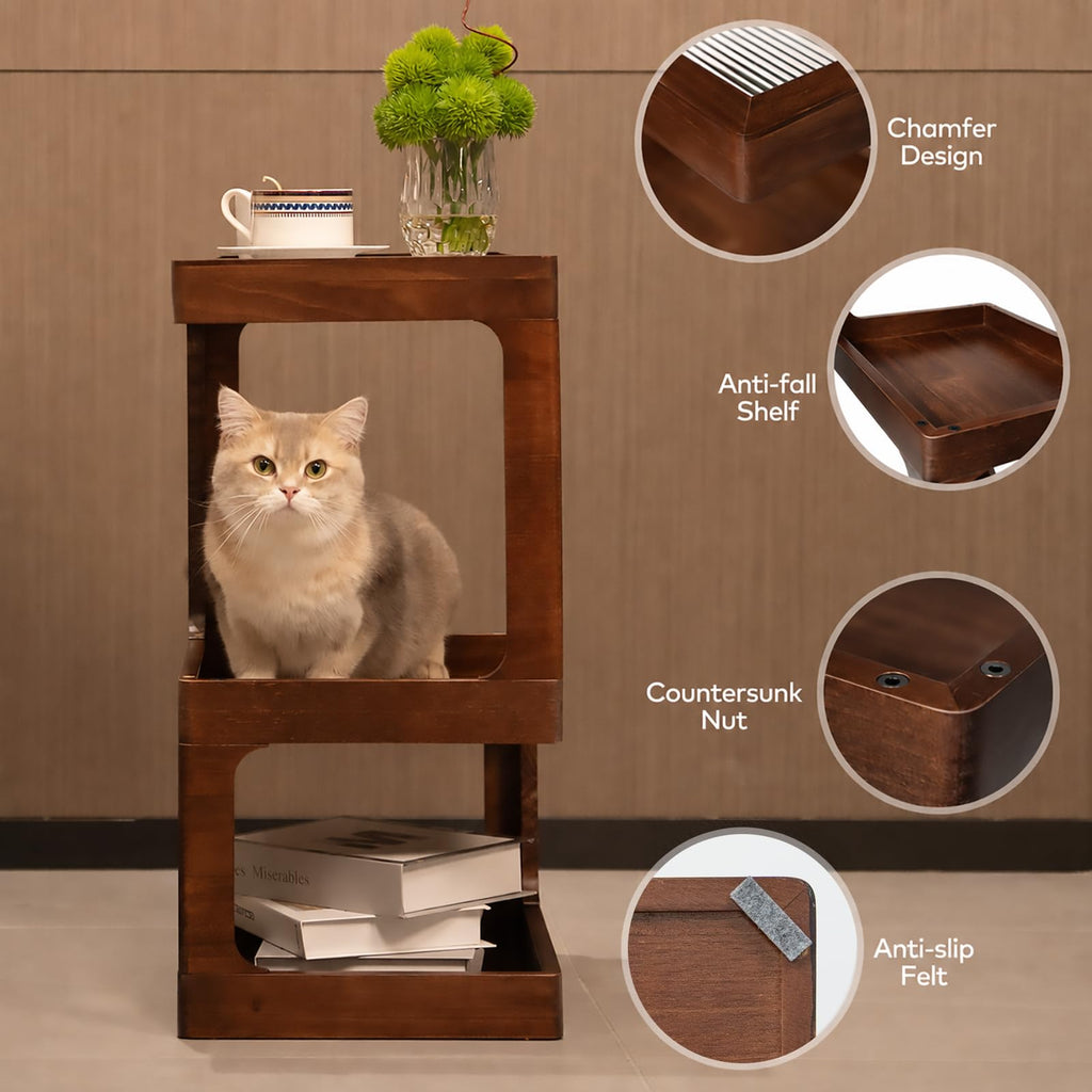 Solid Wood 3 Tier Brown Side Table O662583