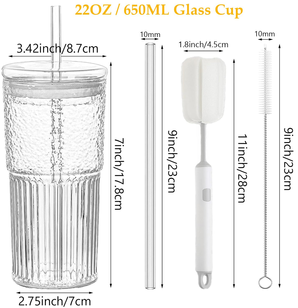 2Pcs 22oz Glass Cups with Lids and Straws B884