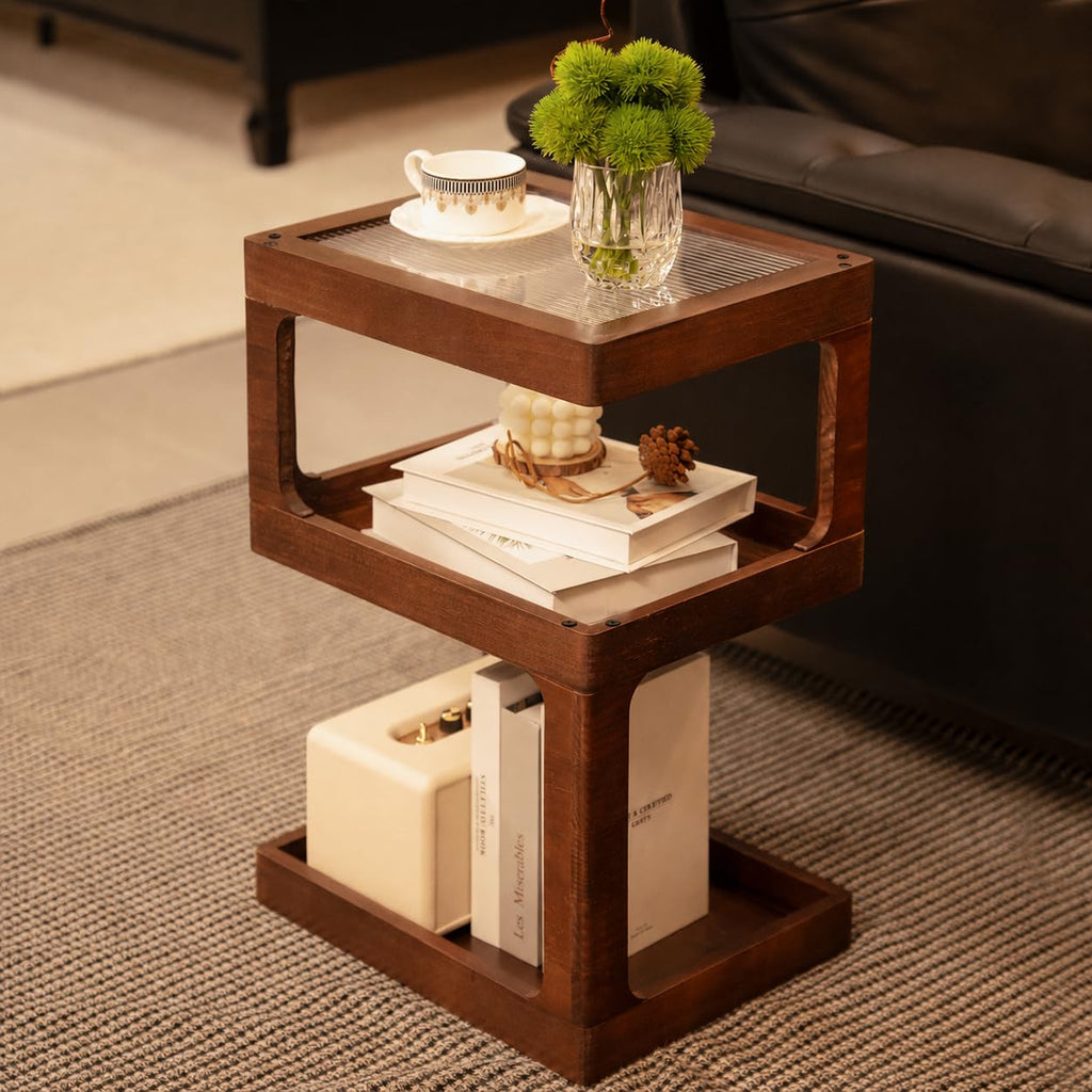 Solid Wood 3 Tier Brown Side Table O662583
