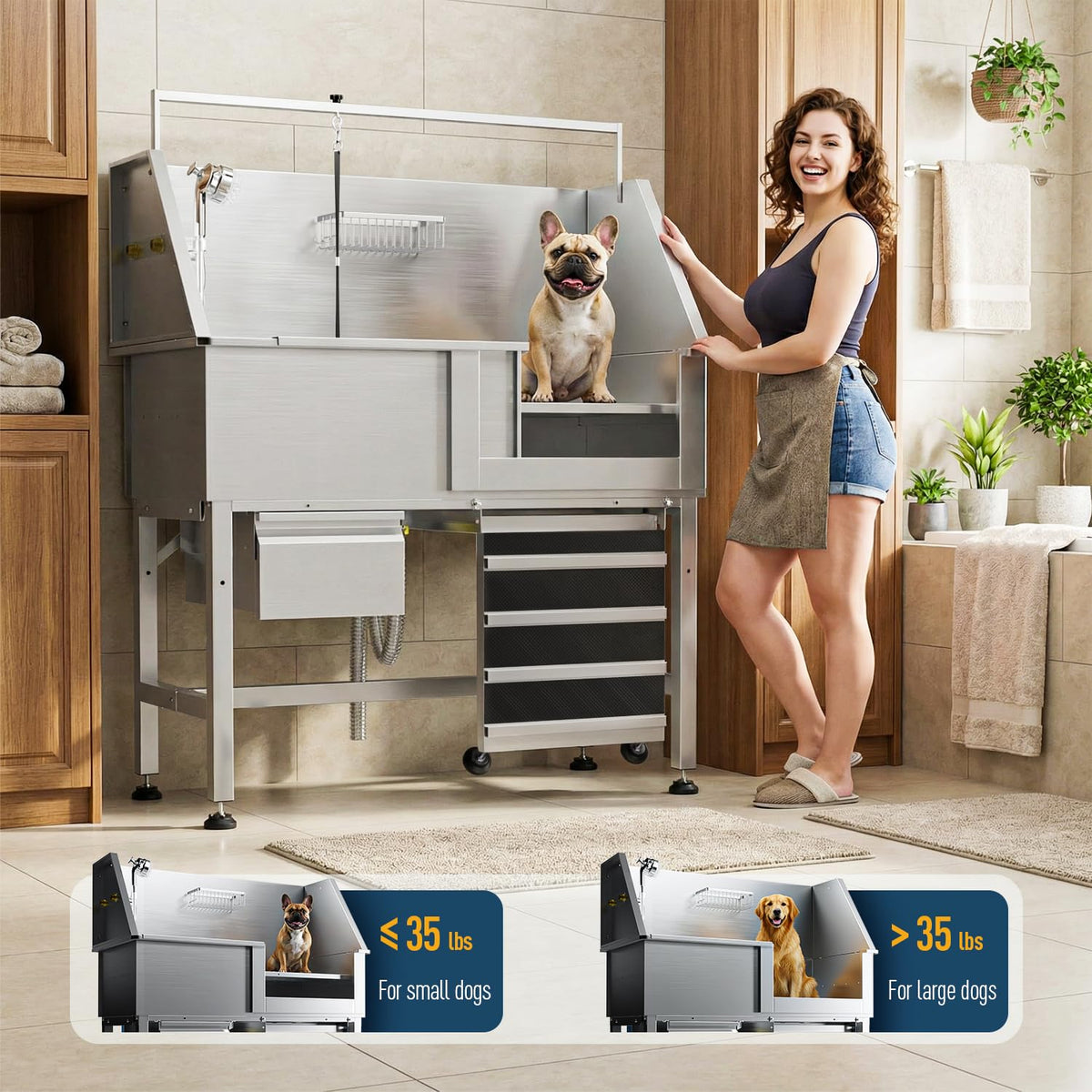 46" Stainless Steel Dog Washing Station with Storage Drawer O386931