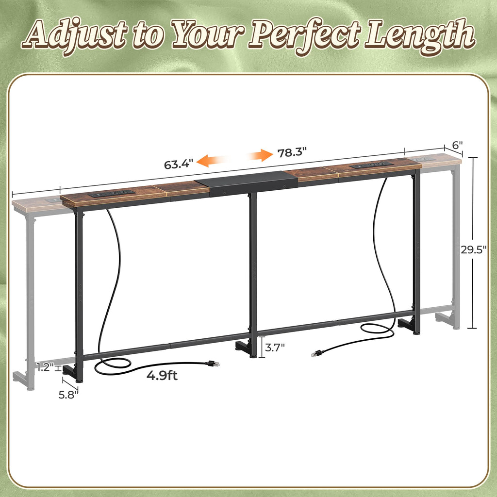 Extendable Behind Couch Table with Outlets D264