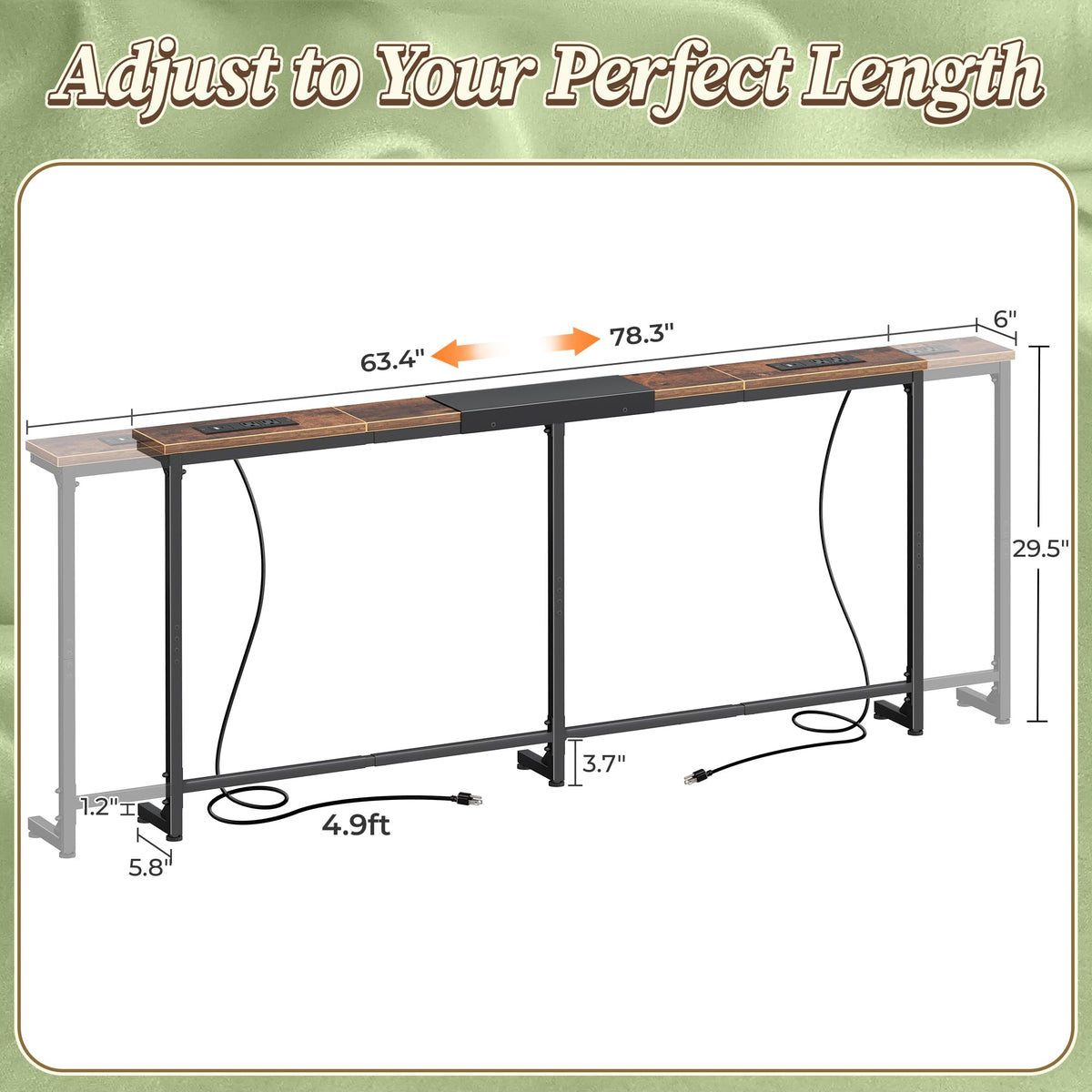 Extendable Behind Couch Table with Outlets D264