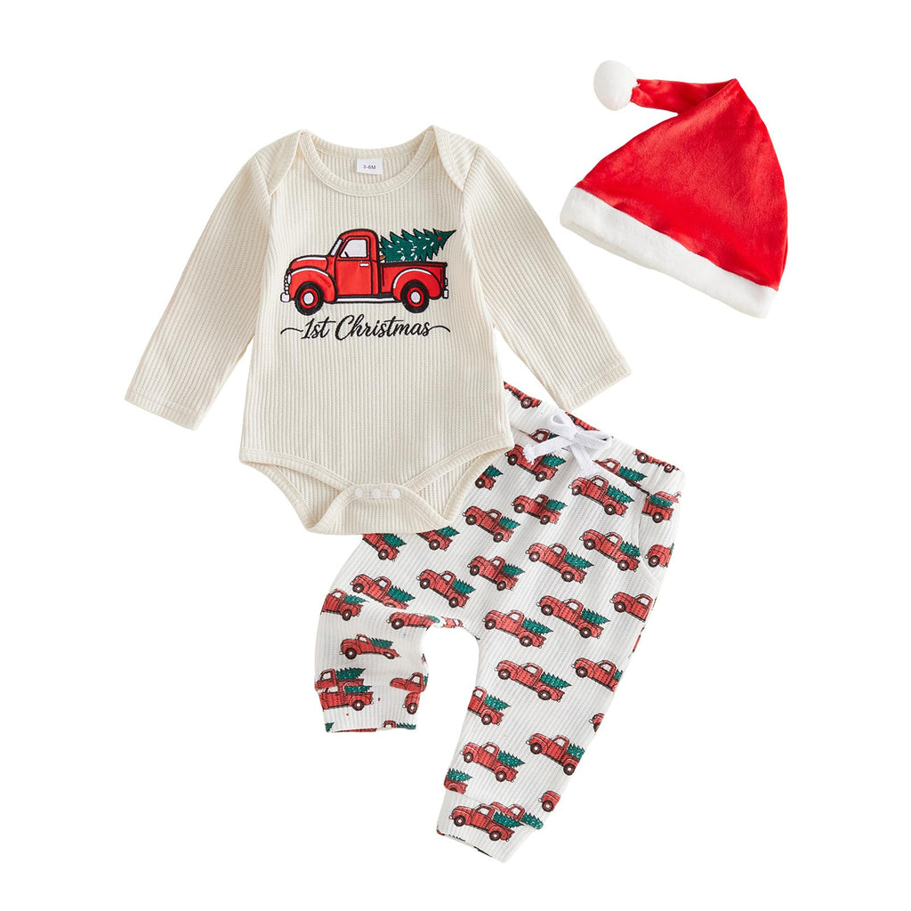 Christmas Baby Boy Outfit Romper Pants Hat X6771