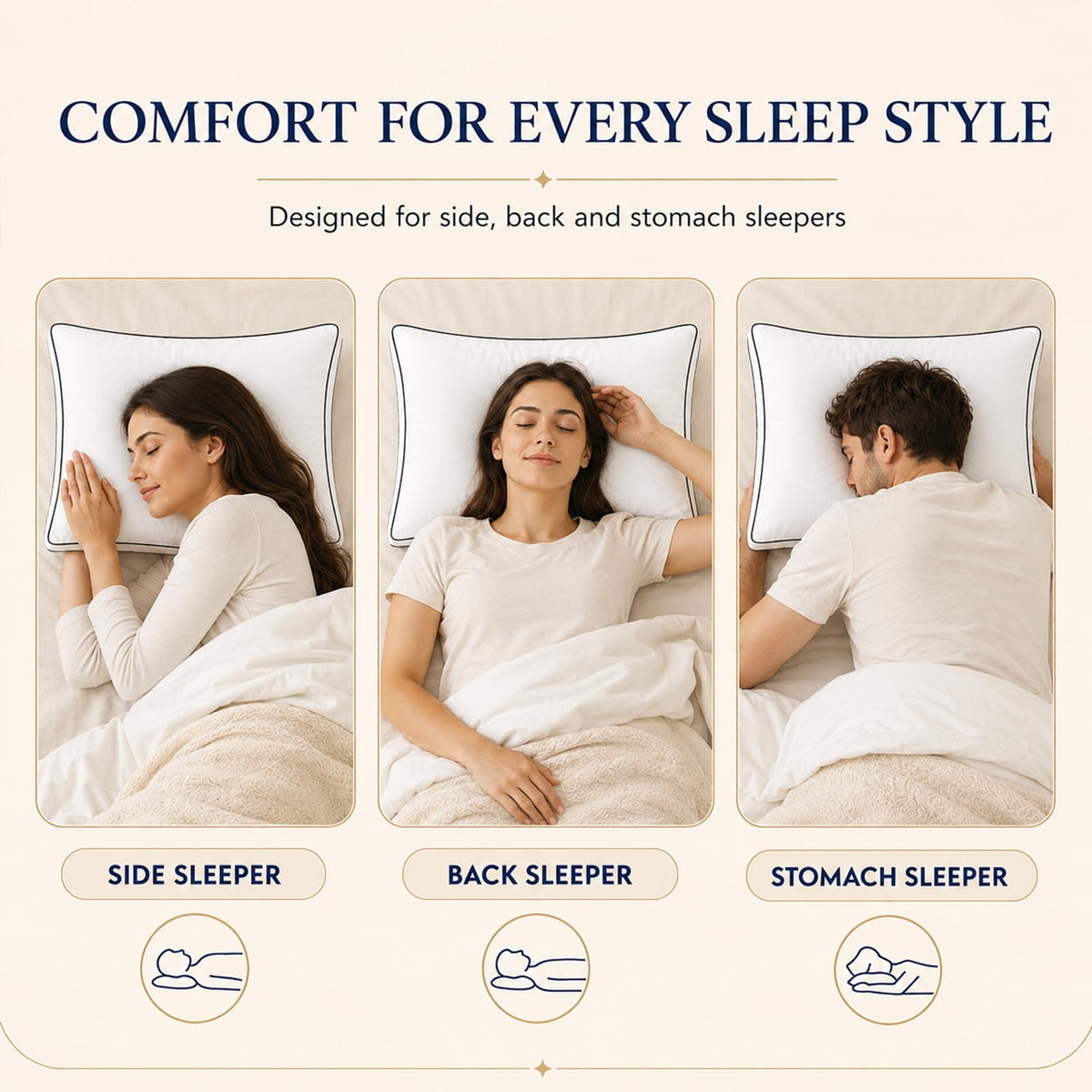 Queen Size Set of 2 Gusseted Bed Pillow M5209