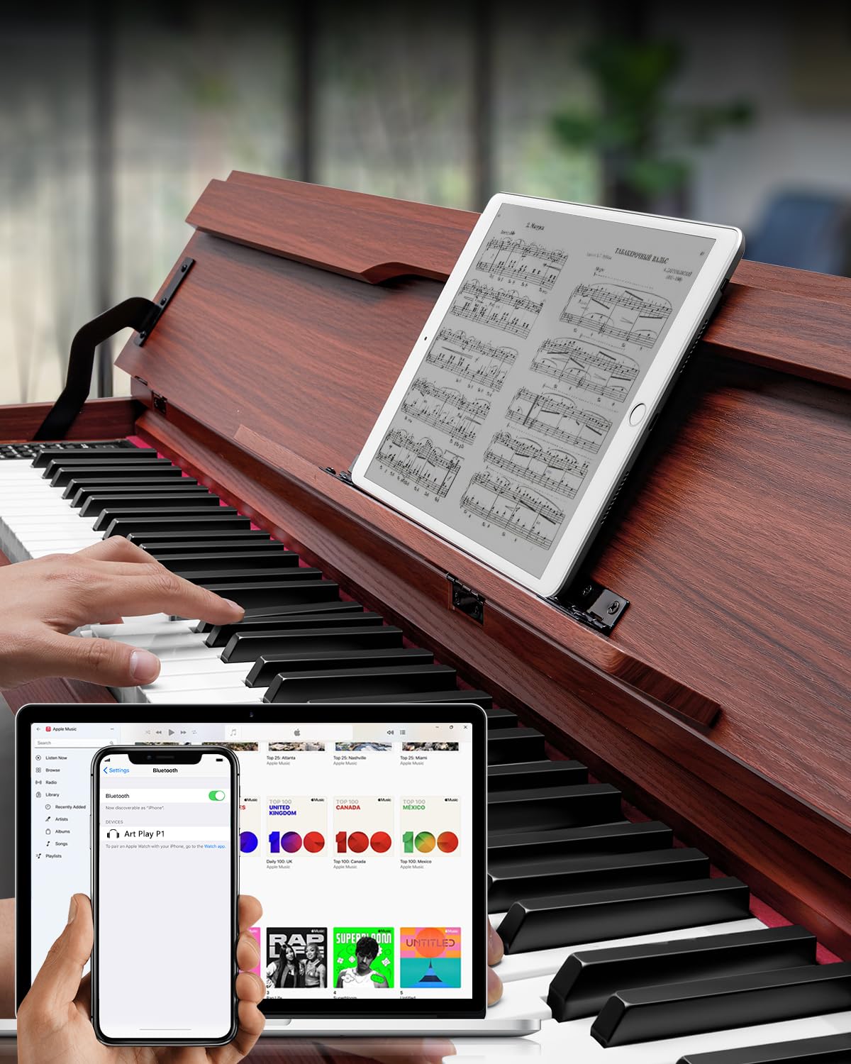 88 Keys Hammer-Action Fully Weighted Digital Piano with Furniture Stand L6869