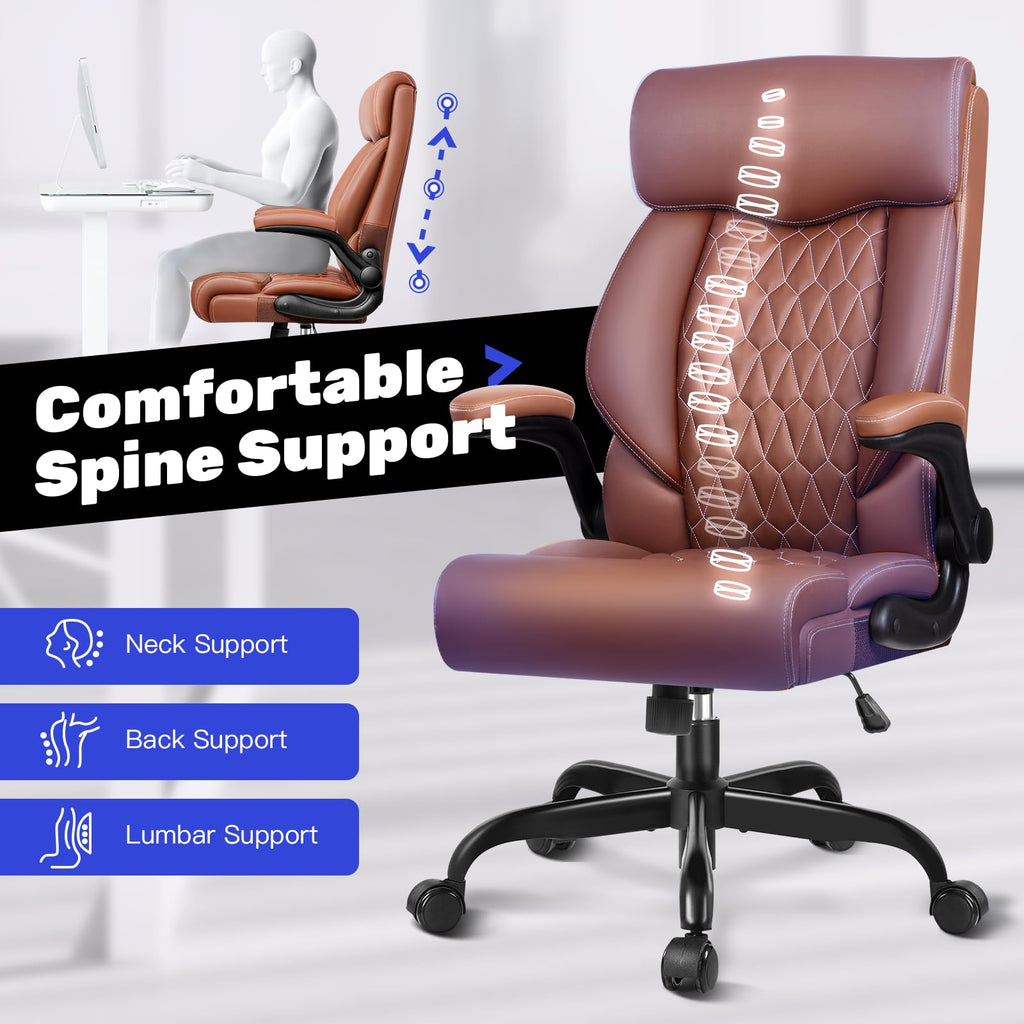 High Back Ergonomic Leather Office Chair with Flip-Up Armrests C54320