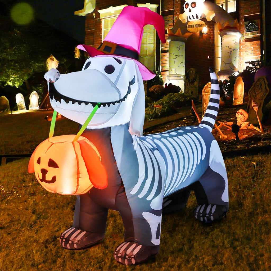 5.5 FT Halloween Inflatable Skeleton Puppy with Build-in LEDs W84463