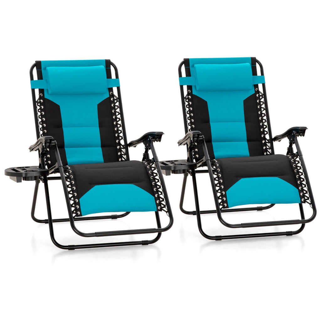 Zero Gravity Chair Set of 2 Folding Patio Lounge Recliner with Pillows Cup Holder G31921