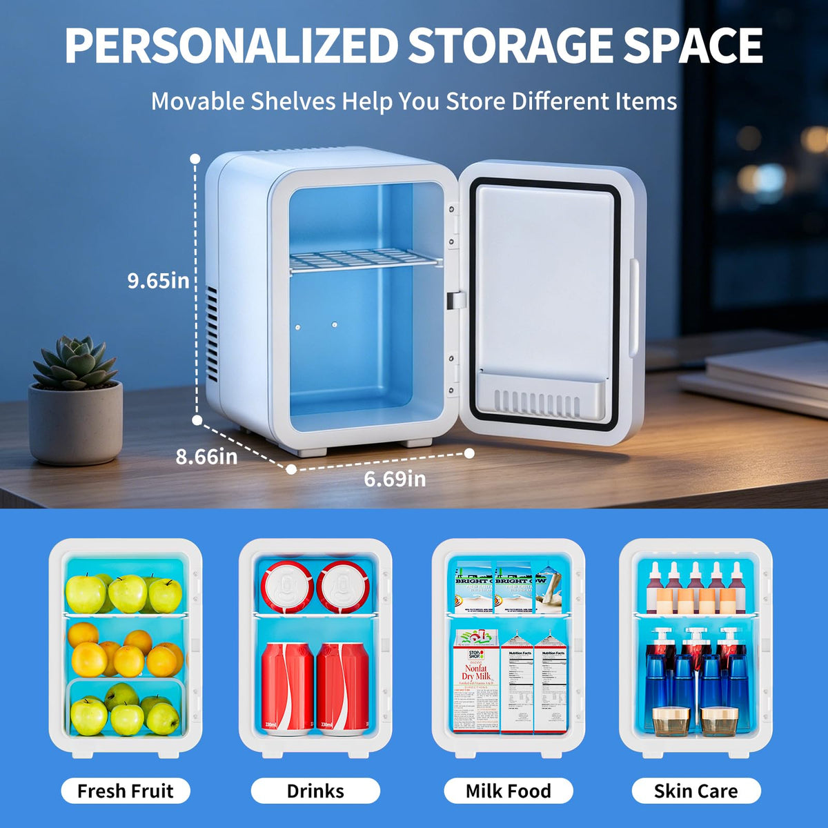 4L 6 Can Mini Fridge with Glass Door White G805646