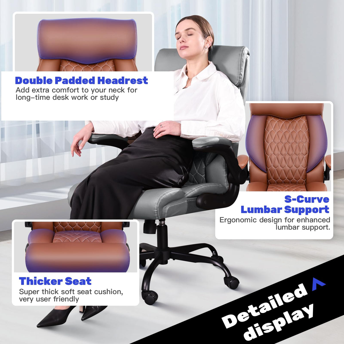 High Back Ergonomic Leather Office Chair with Flip-Up Armrests C54320